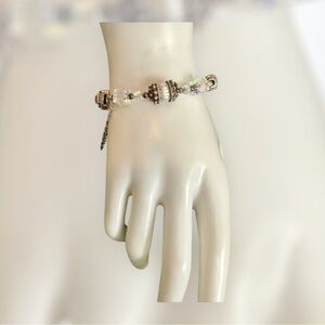 Silver Bracelet Crystal Cubes Artisan genuine  pearl Vintage 6.5”